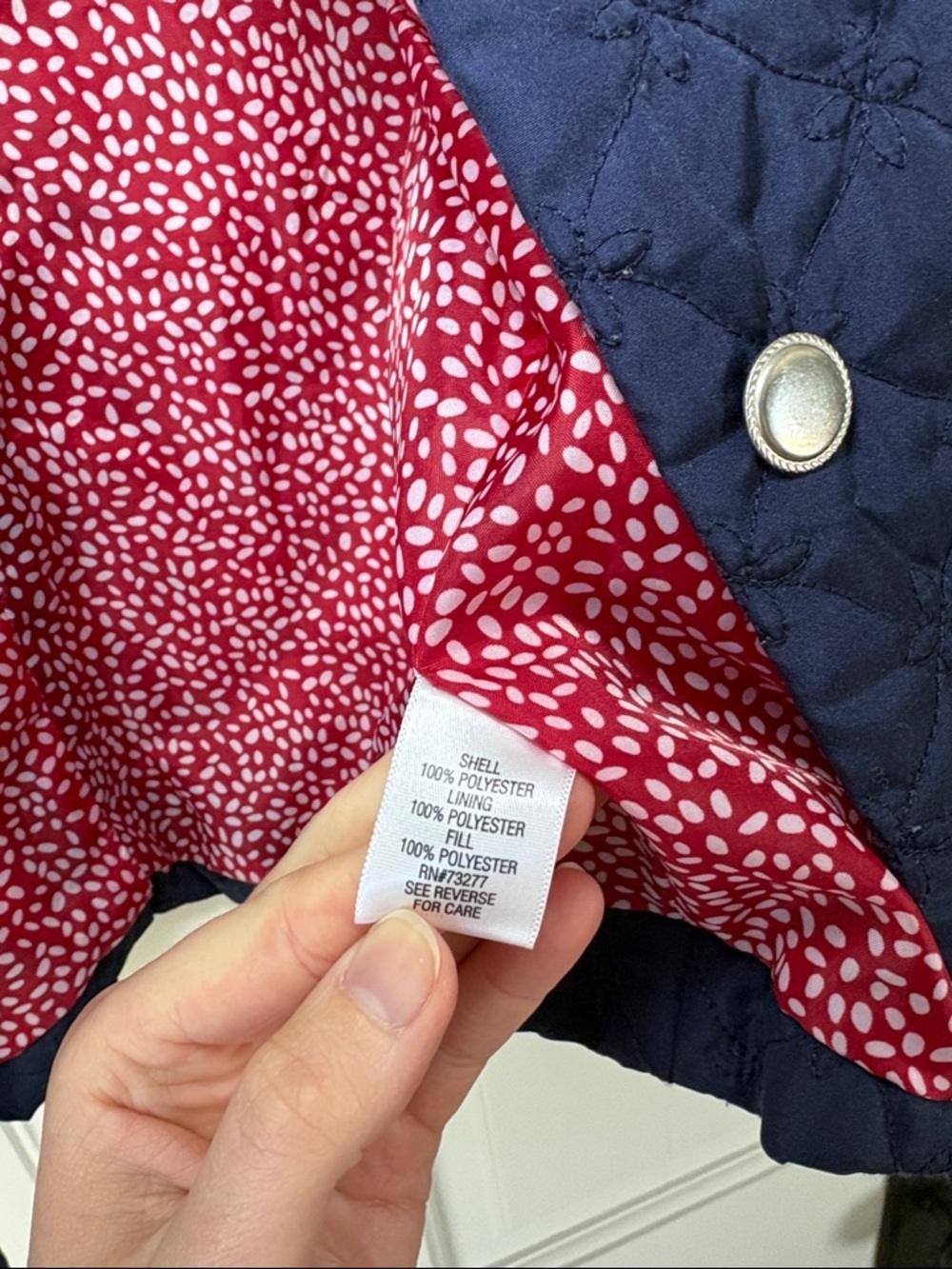 croft & barrow Navy Quilted Button-Front Jacket with Red Printed Lining Large - Picture 4 of 5